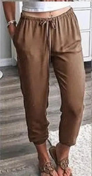 Lace-Up Nine Point Pants Low Waist Casual Beige — feature 19