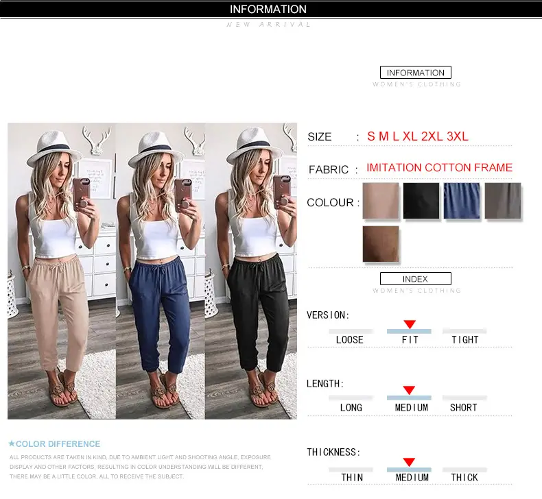 Lace-Up Nine Point Pants Low Waist Casual Beige — feature 3