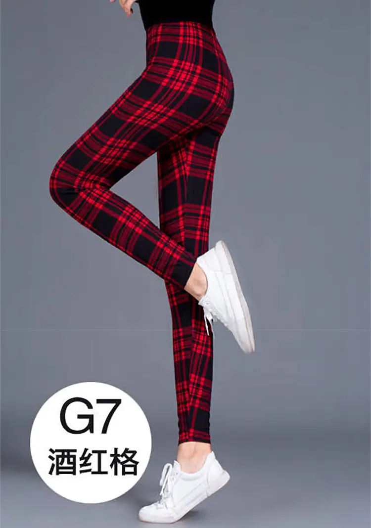 Women Plaid Leggings G4 Blue Cotton Stretch - Image 7