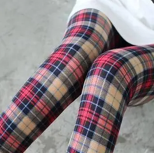 Women Plaid Leggings G4 Blue Cotton Stretch - Image 8