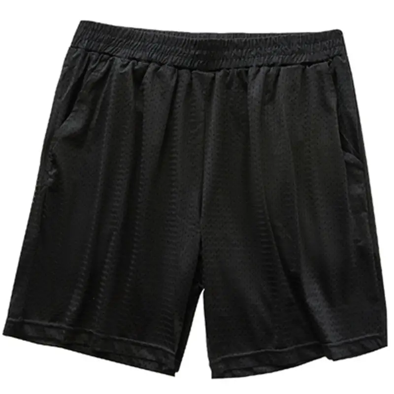 Men Ice Silk Mesh Shorts Black Plus Size - Image 5