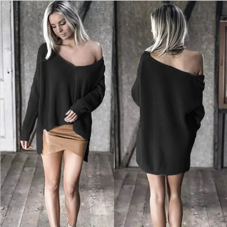 Black Off-Shoulder Long Sleeve Sweater Top for Women