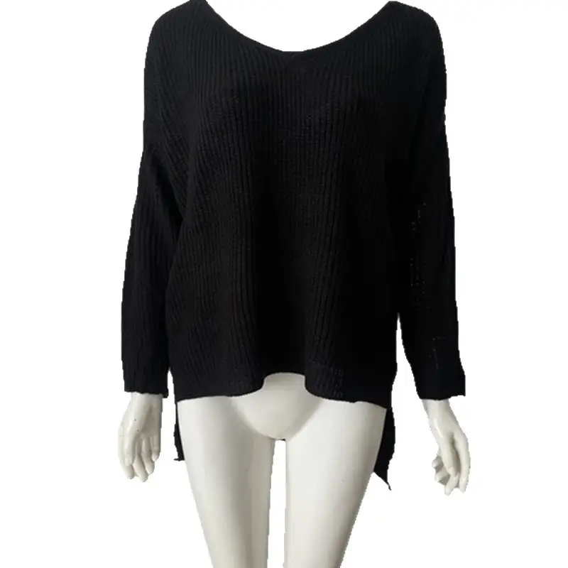 Black Off-Shoulder Long Sleeve Sweater Top for Women