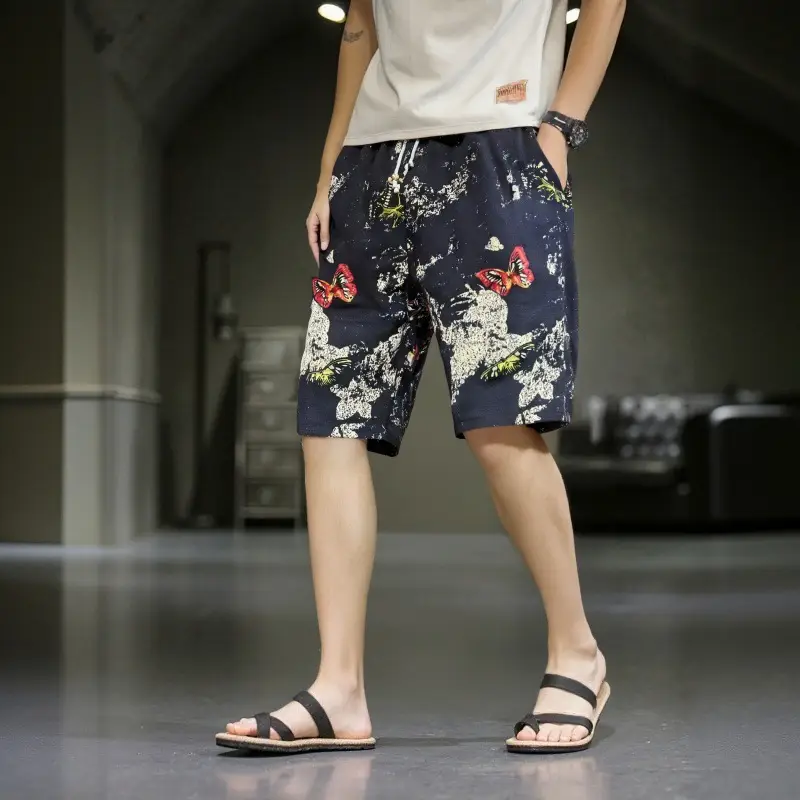Men's Elephant Print Beach Shorts Black Large - Image 7