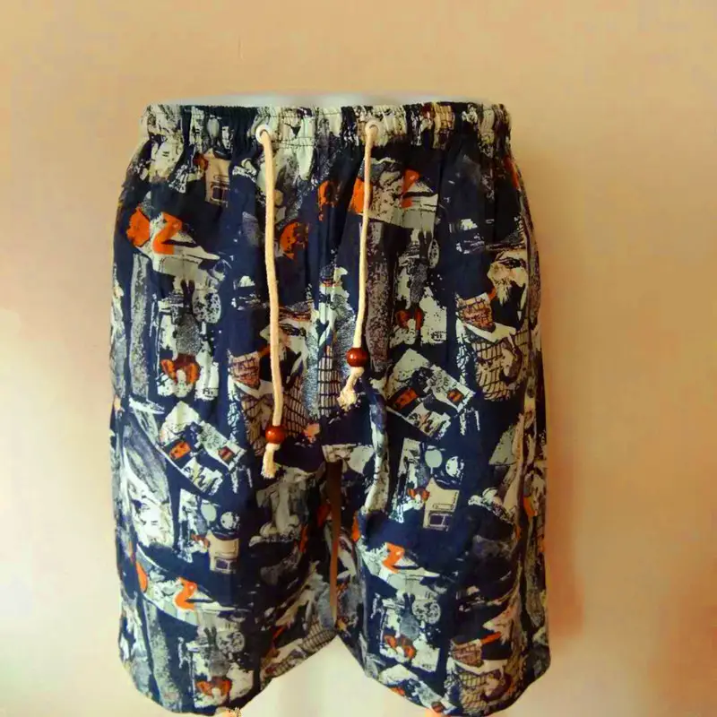 Men's Elephant Print Beach Shorts Black Large — feature 36
