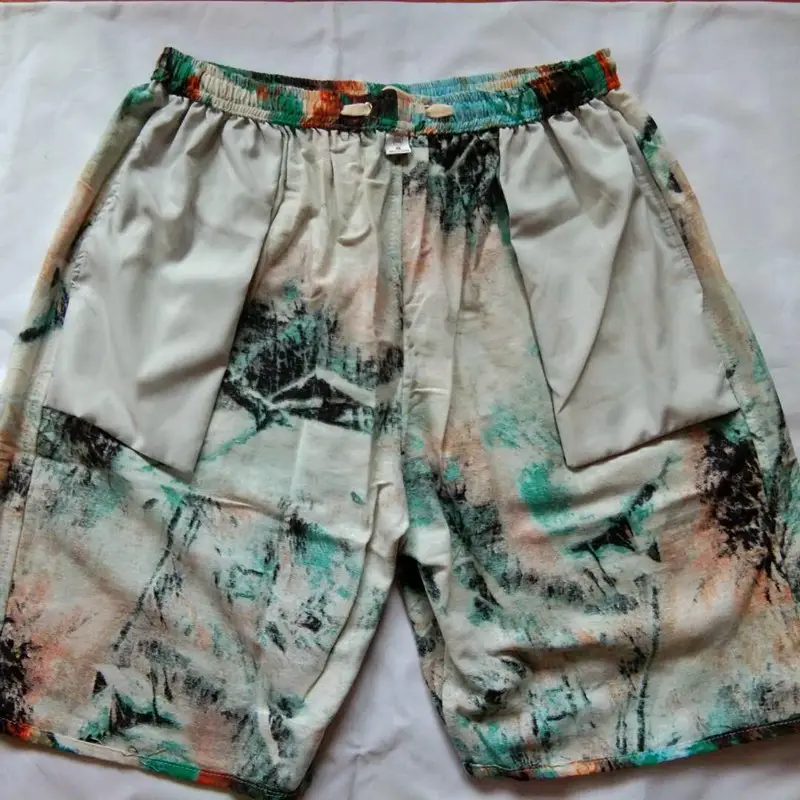 Men's Elephant Print Beach Shorts Black Large — feature 42