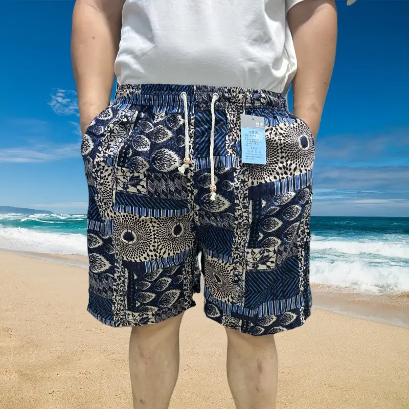 Men's Elephant Print Beach Shorts Black Large - Image 2