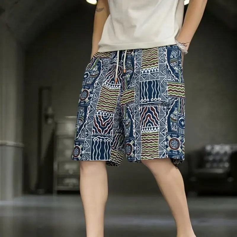 Men's Elephant Print Beach Shorts Black Large - Image 23