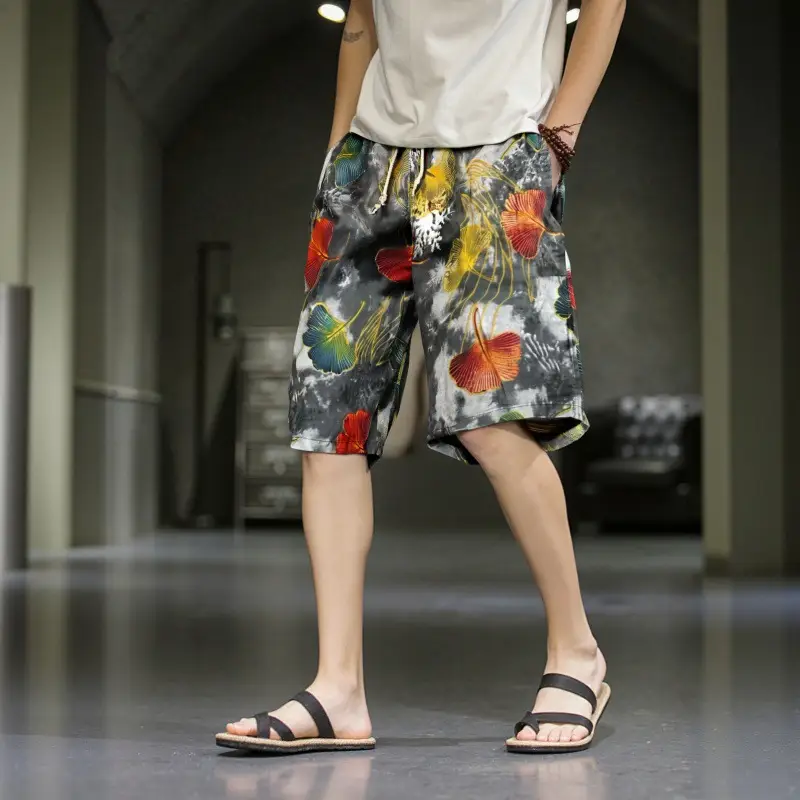 Men's Elephant Print Beach Shorts Black Large - Image 28