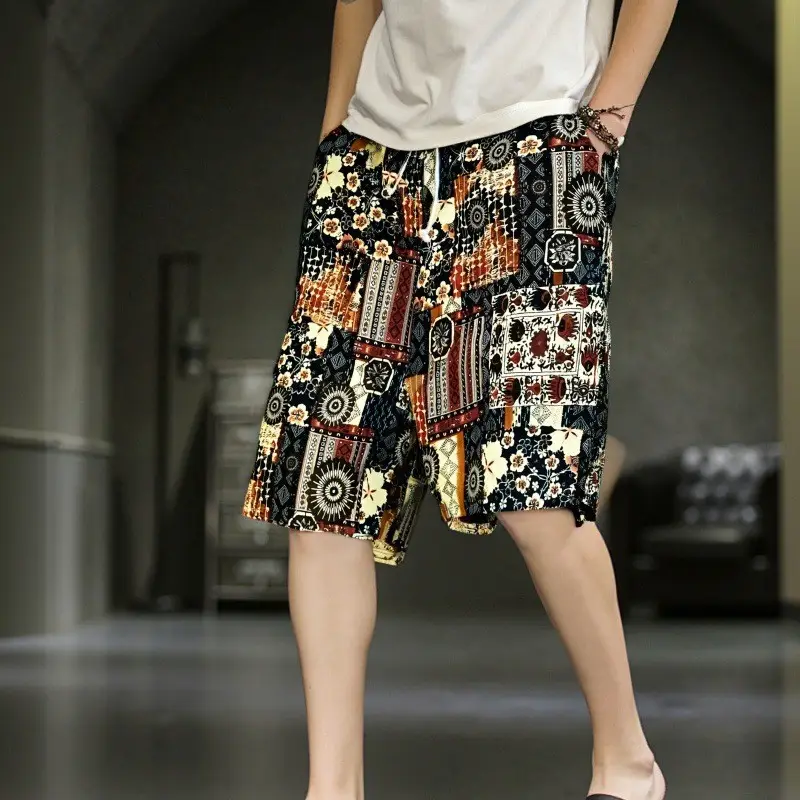Men's Elephant Print Beach Shorts Black Large - Image 31