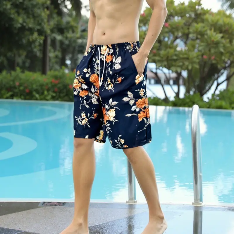 Men's Elephant Print Beach Shorts Black Large - Image 32