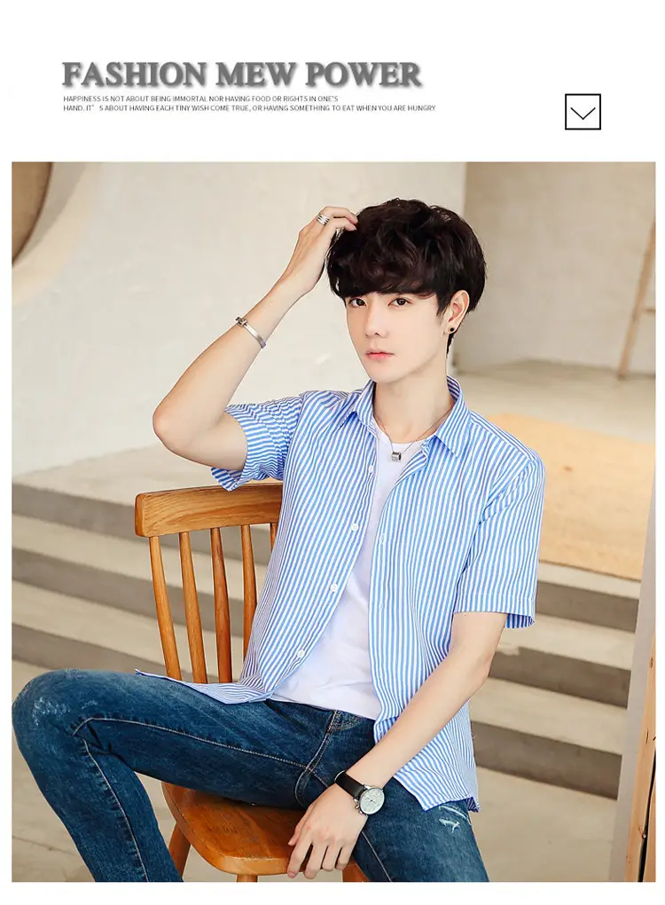 Men Striped Short Sleeve Shirt White Blue Youth — feature 22