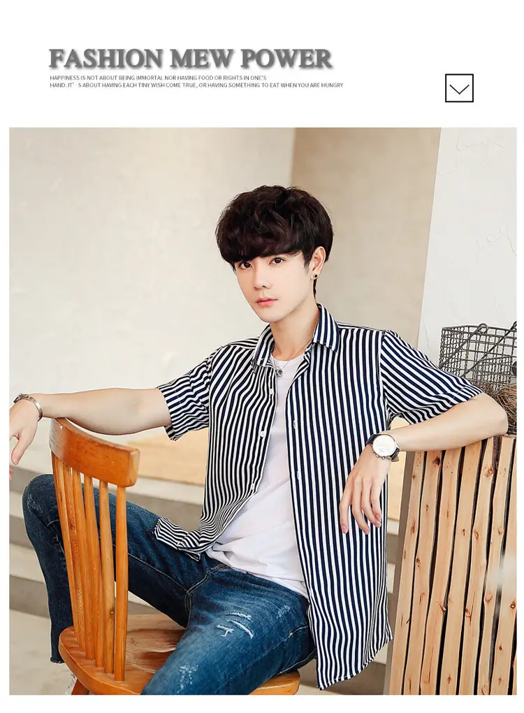 Men Striped Short Sleeve Shirt White Blue Youth — feature 29