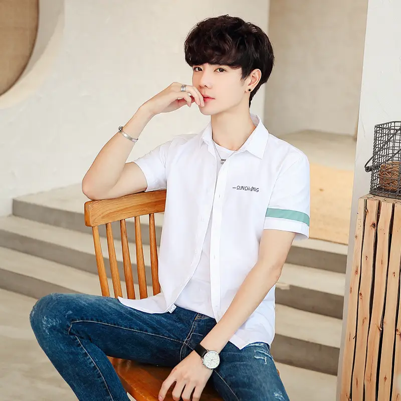 Men's White Short Sleeve Polo Shirt with Green Trim - Image 6