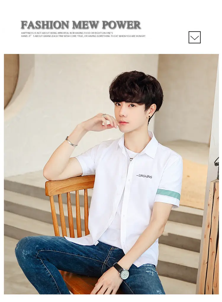 Men's White Short Sleeve Polo Shirt with Green Trim — feature 15