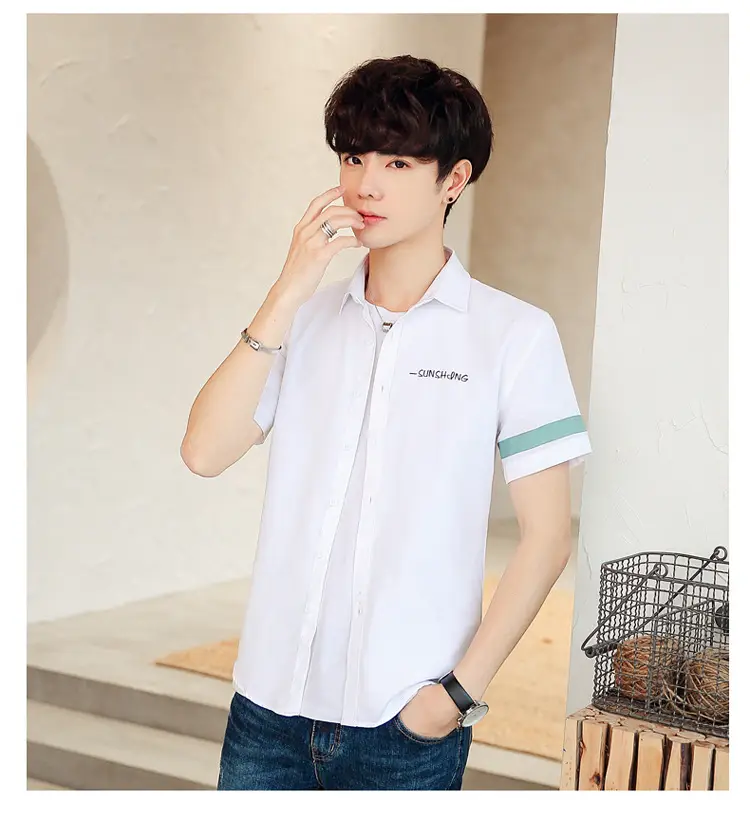 Men's White Short Sleeve Polo Shirt with Green Trim — feature 21