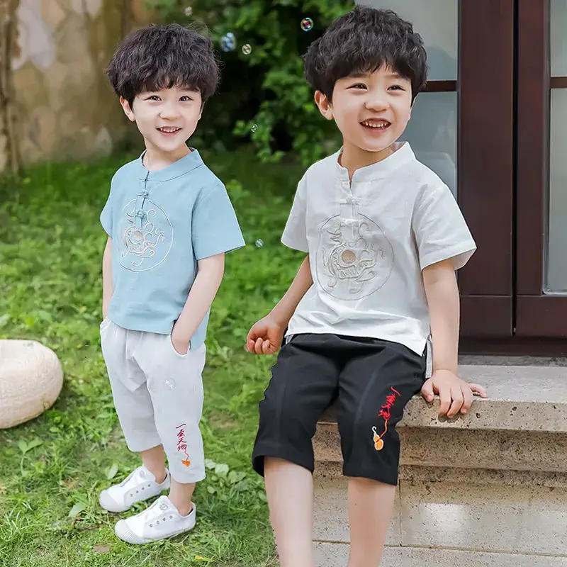 Children Hanfu Summer Suit Blue 2025 Tang Style - Image 5