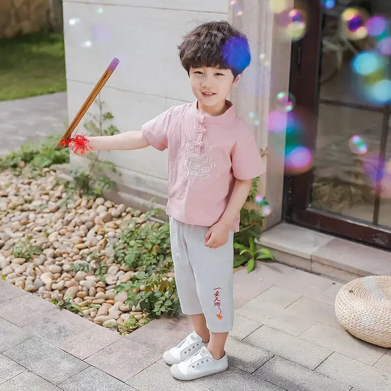 Children Hanfu Summer Suit Blue 2025 Tang Style - Image 3