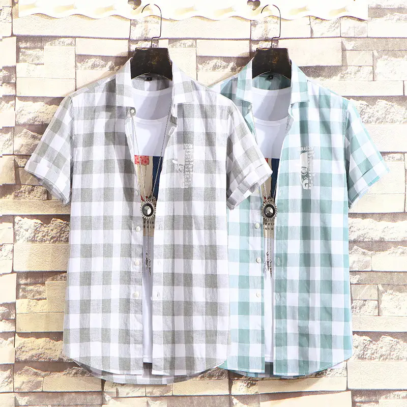 Men's Plaid Half Sleeve Shirt Light Blue - Image 5