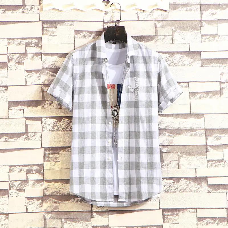 Men's Plaid Half Sleeve Shirt Light Blue - Image 7