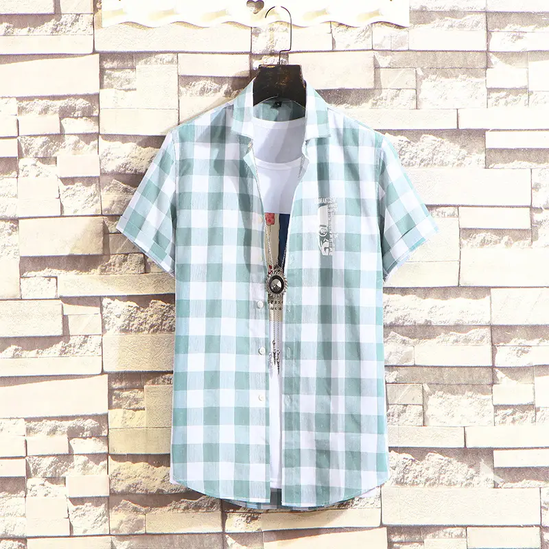 Men's Plaid Half Sleeve Shirt Light Blue - Image 8