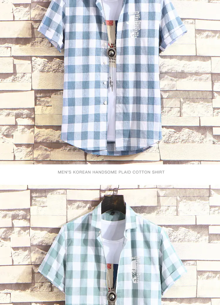Men's Plaid Half Sleeve Shirt Light Blue — feature 6