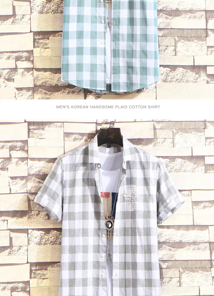 Men's Plaid Half Sleeve Shirt Light Blue — feature 7