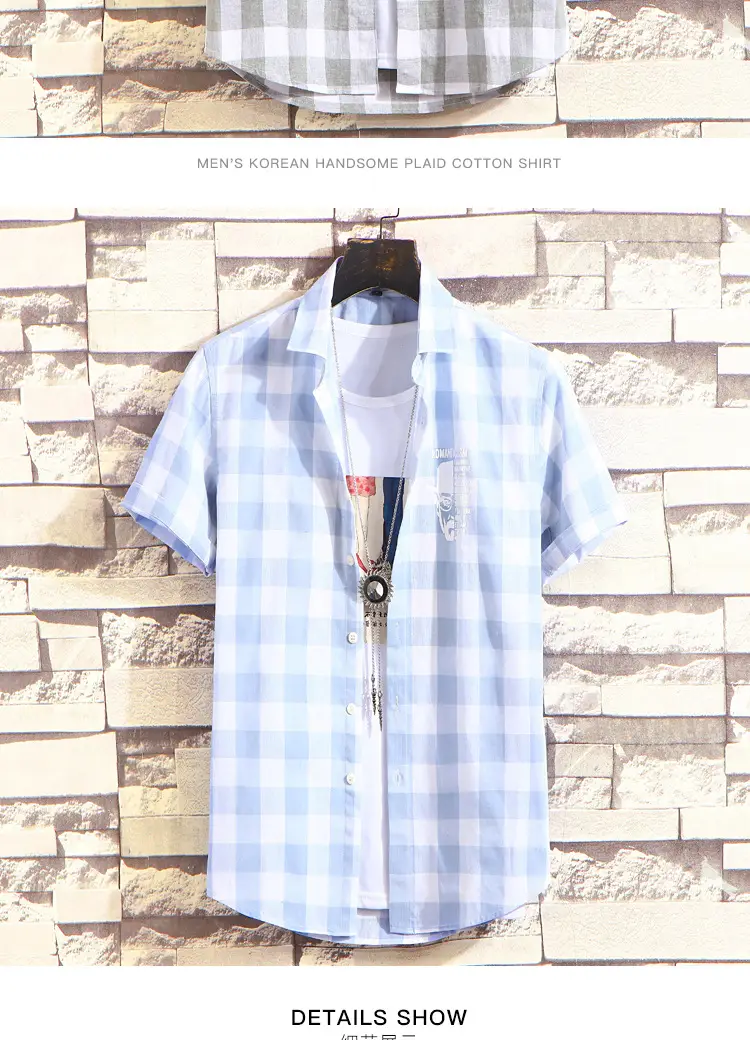 Men's Plaid Half Sleeve Shirt Light Blue — feature 8