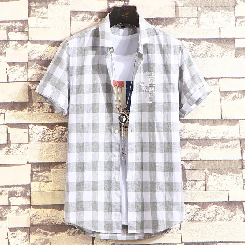 Men's Plaid Half Sleeve Shirt Light Blue - Image 3
