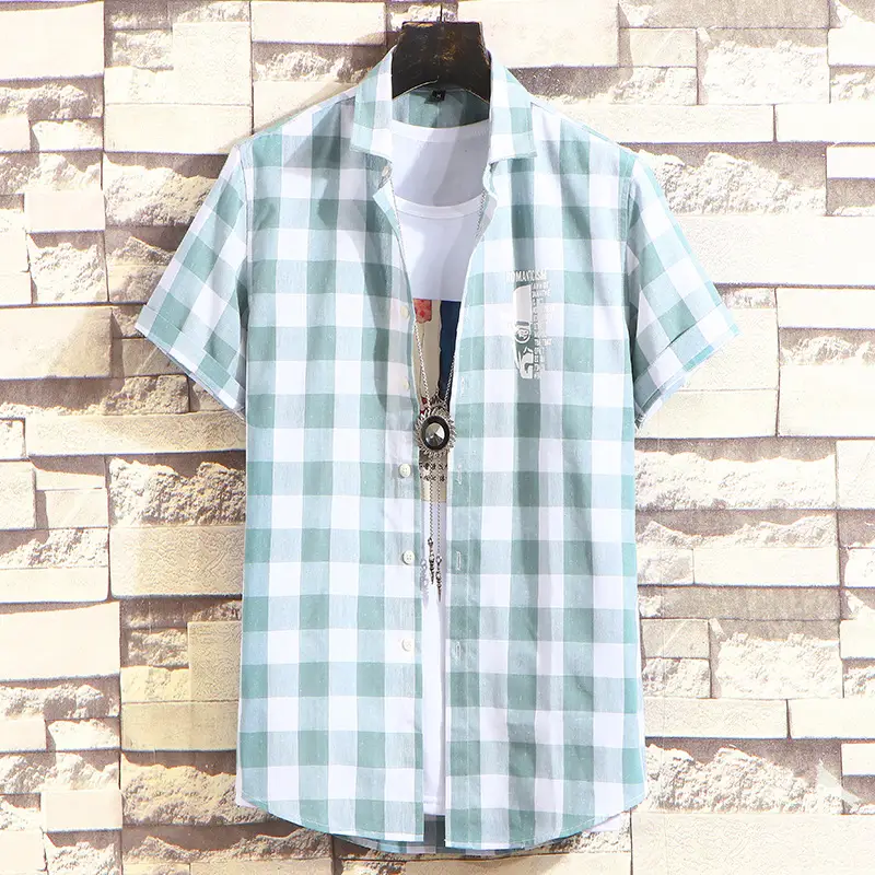 Men's Plaid Half Sleeve Shirt Light Blue - Image 4