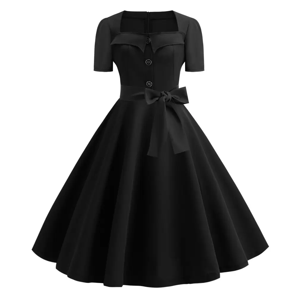 Red Button Polka Dot Swing Dress for Women - Image 9