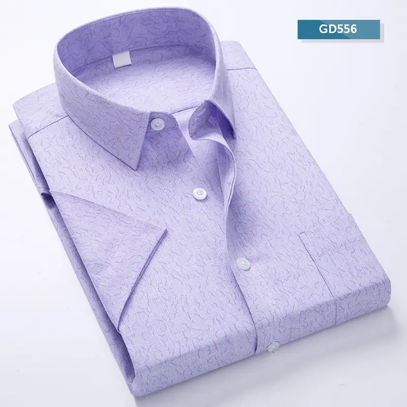 Men Korean Plaid Short Sleeve Shirt Grey - Image 4