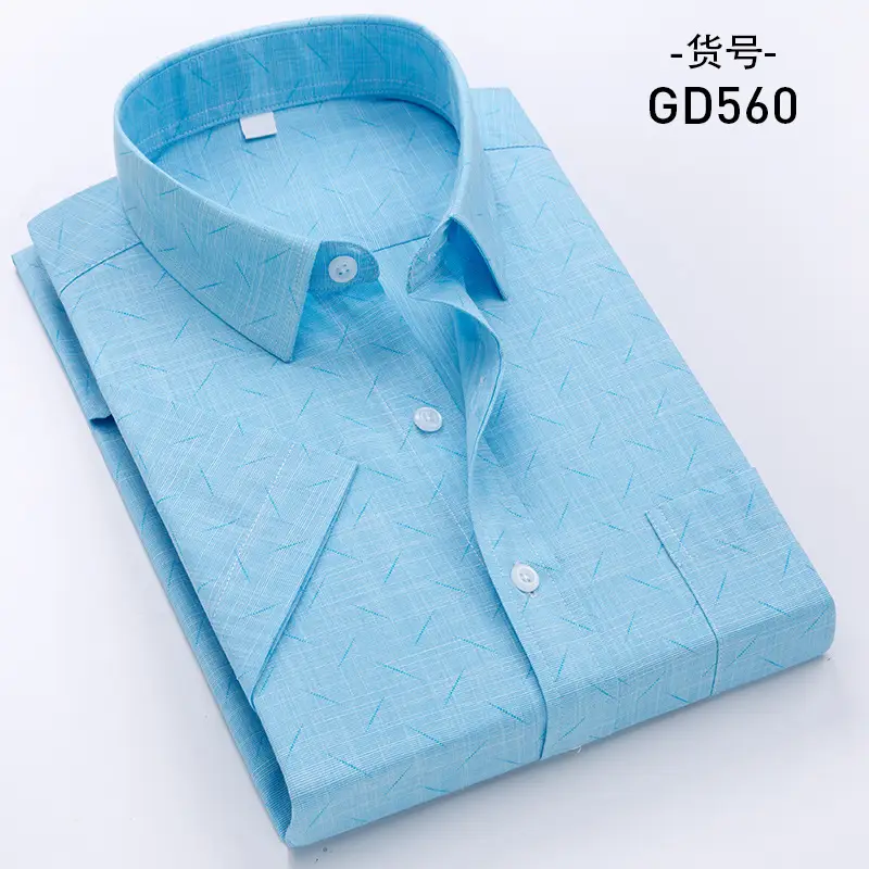 Men Korean Plaid Short Sleeve Shirt Grey - Image 5