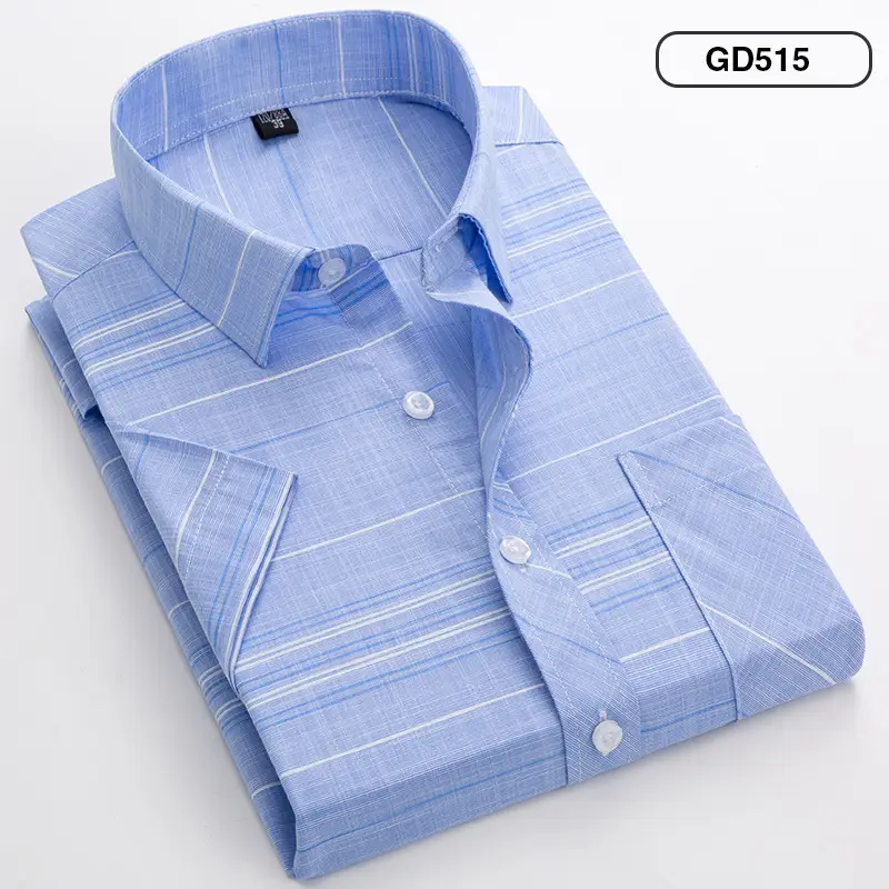 Men Korean Plaid Short Sleeve Shirt Grey - Image 9
