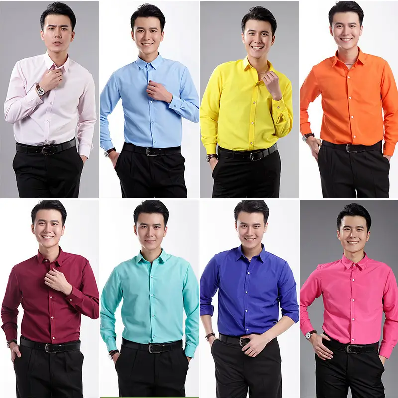 Men's Pink Solid Color Long Sleeve Studio Shirt 2023 - Image 21
