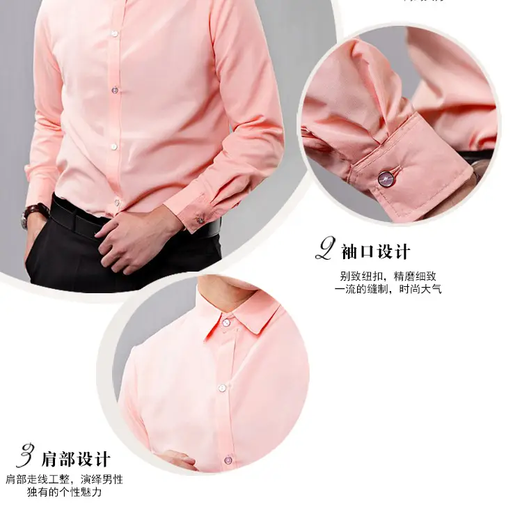 Men's Pink Solid Color Long Sleeve Studio Shirt 2023 — feature 10