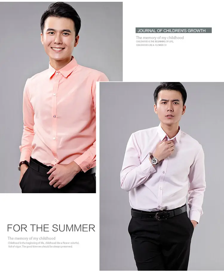 Men's Pink Solid Color Long Sleeve Studio Shirt 2023 — feature 12