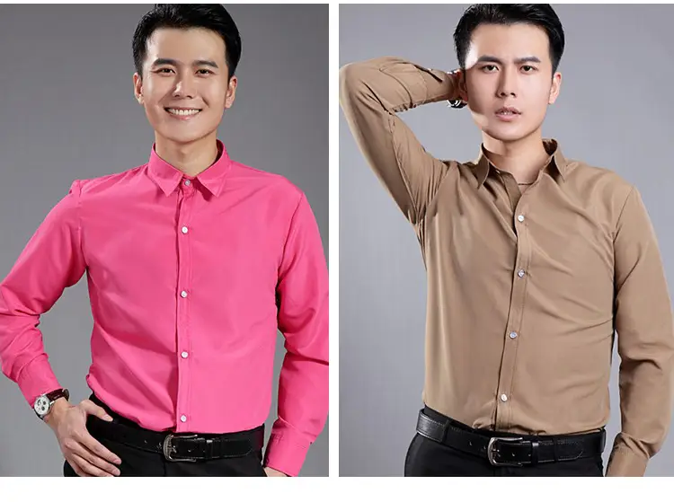 Men's Pink Solid Color Long Sleeve Studio Shirt 2023 — feature 14