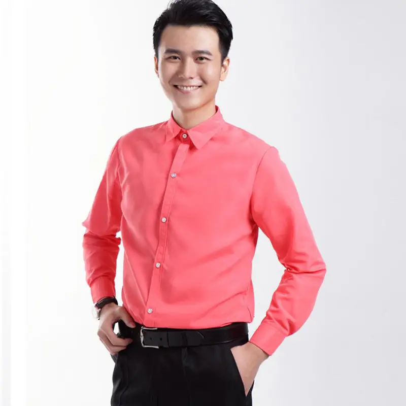 Men's Pink Solid Color Long Sleeve Studio Shirt 2023 - Image 15
