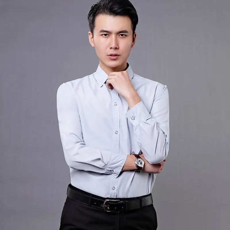 Men's Pink Solid Color Long Sleeve Studio Shirt 2023 - Image 17