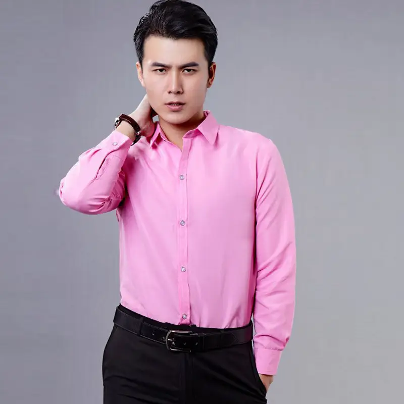 Men's Pink Solid Color Long Sleeve Studio Shirt 2023 - Image 20
