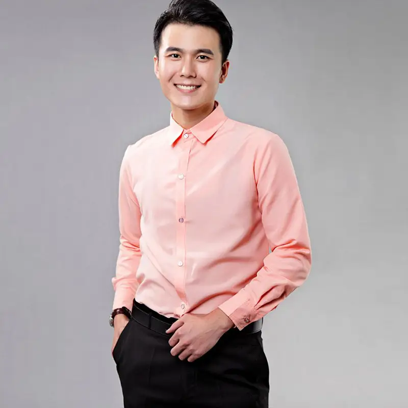 Men's Pink Solid Color Long Sleeve Studio Shirt 2023 - Image 5