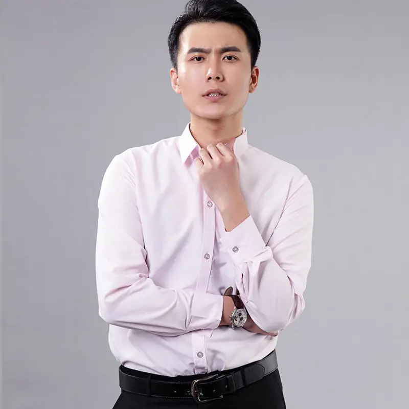 Men's Pink Solid Color Long Sleeve Studio Shirt 2023 - Image 6