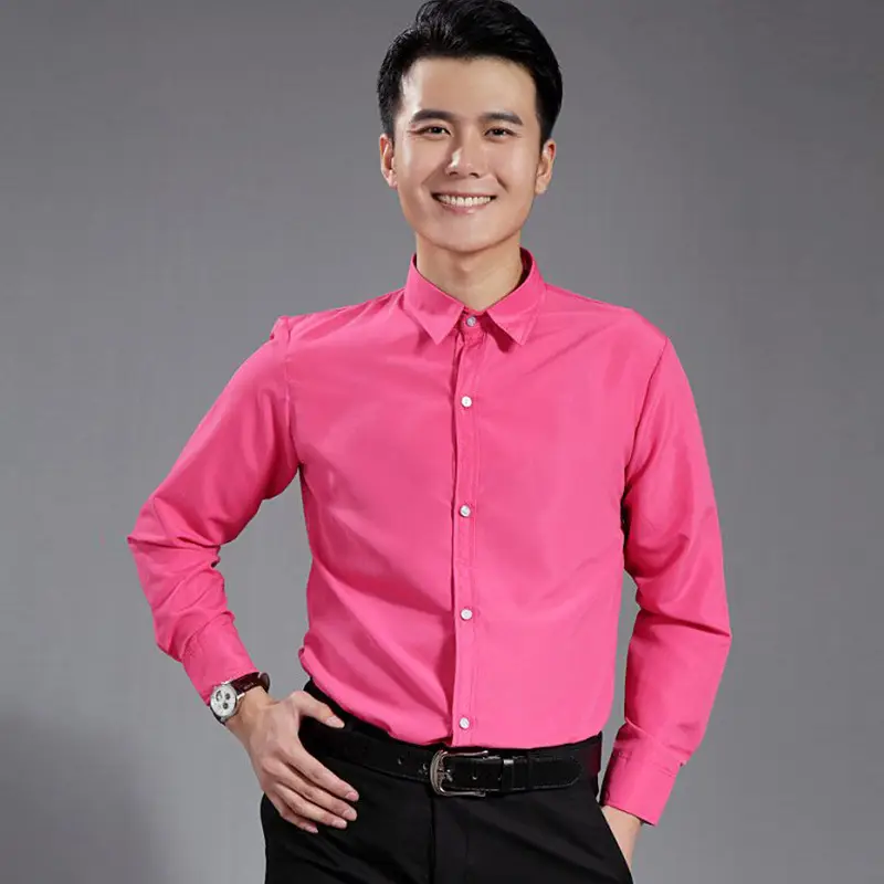 Men's Pink Solid Color Long Sleeve Studio Shirt 2023 - Image 8
