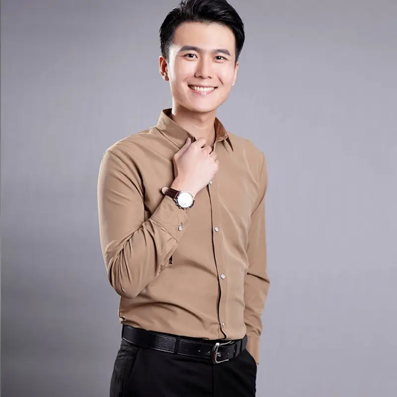 Men's Pink Solid Color Long Sleeve Studio Shirt 2023 - Image 9