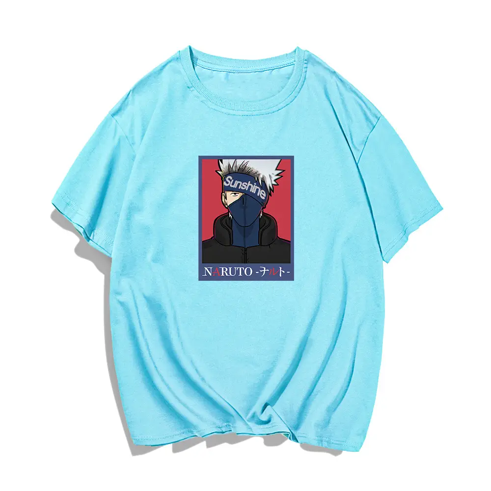 Naruto Graphic T-Shirt Light Blue Red Men Women Summer