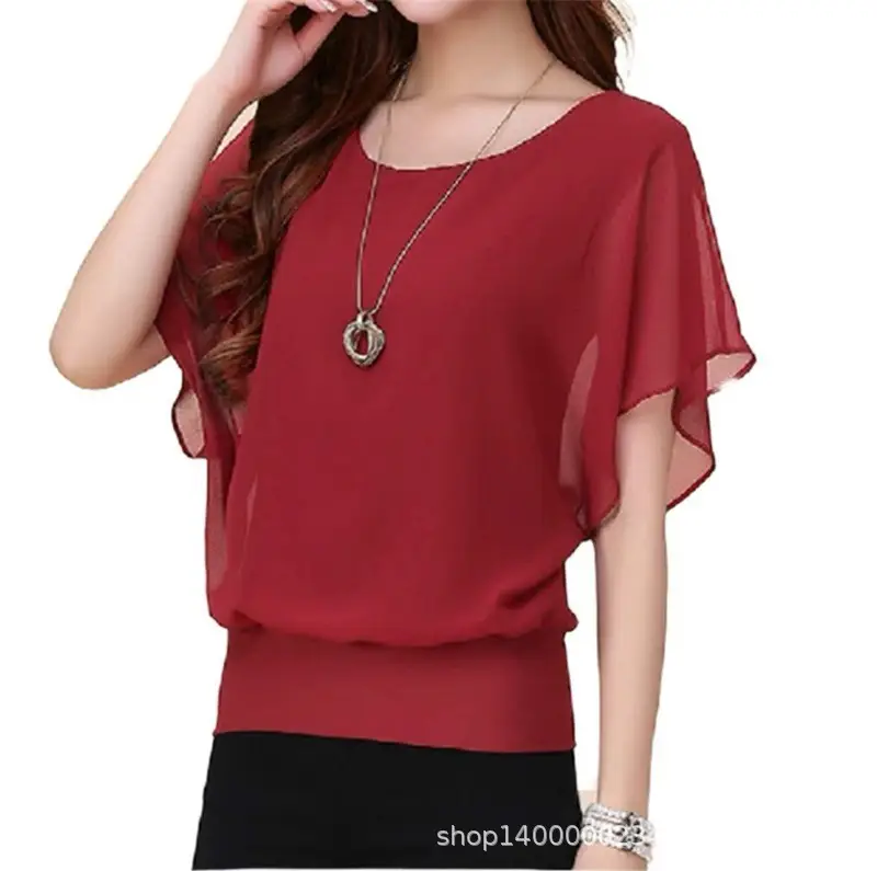 Black Chiffon Short Sleeve T-Shirt for Women