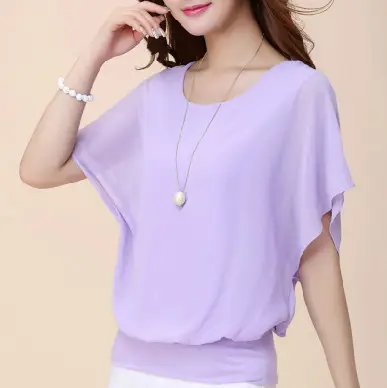 Black Chiffon Short Sleeve T-Shirt for Women