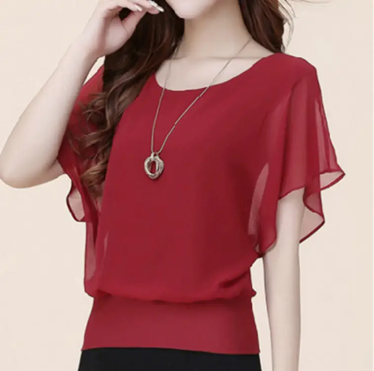 Black Chiffon Short Sleeve T-Shirt for Women