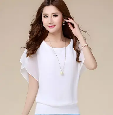Black Chiffon Short Sleeve T-Shirt for Women